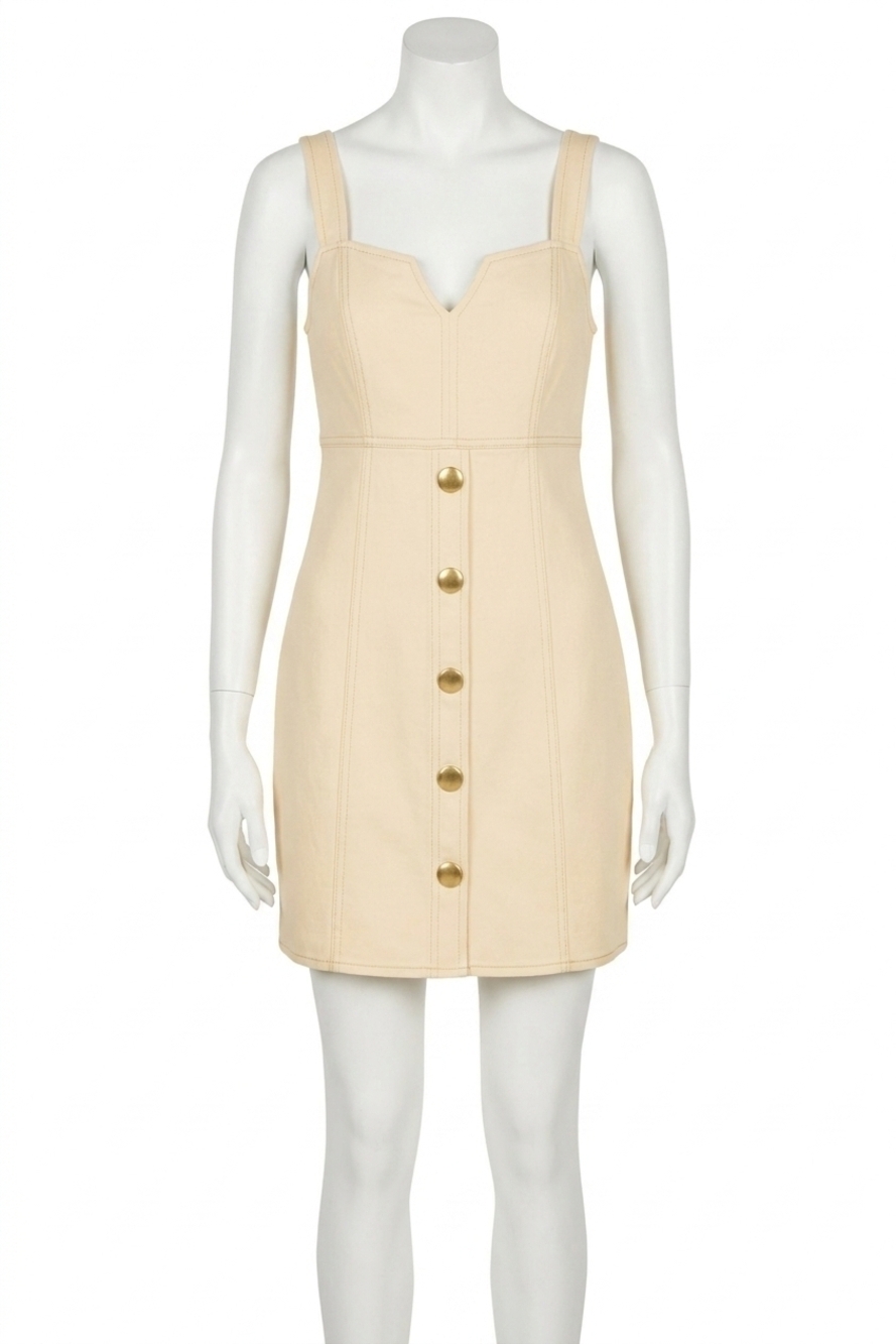 NEW DEREK LAM 10 CROSBY button mini dress in cream/gold